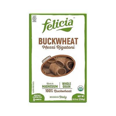 Felicia Gluten Free Pasta, Buckwheat Mezzi Rigatoni, Organic Noodles Made With 100% Whole Grain Buckwheat, Naturally High in Magnesium, Designed in Italy, Plant Based, Non GMO, 8.8 Oz, 6 Boxes