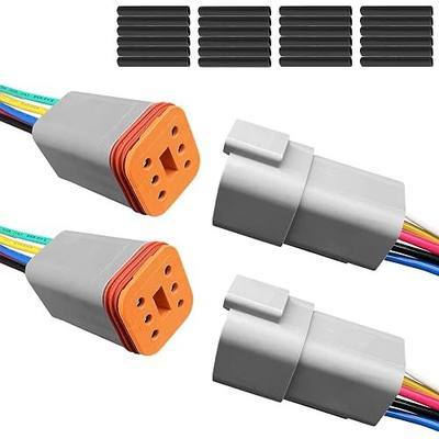 2Pack 6-Pin Waterproof DT Connectors with 16AWG Wires & Heat Shrink Tubes - Ideal for Automotive/Outdoor Electrical Connections