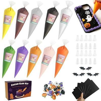 EIGTWEN Halloween Cream Glue for Crafts Kit, Suitable for Phone Case Decorating Kit, DIY Crafts, Including10pcs Whipped Cream Glue, 24 Halloween Decorations, 6 Refrigerator Magnets and Piping Nozzles
