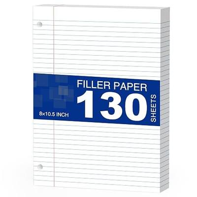 White Loose Leaf Paper 130 Sheets Filler Paper 8 * 10.5 College Ruled 3-Hole Punched for 3-Ring Binders Notebook Lined 8" x 10.5"