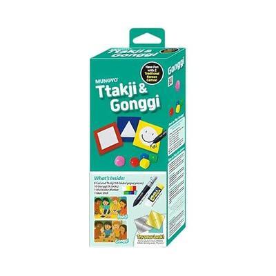 MUNGYO Ttakji & Gonggi Korean Traditional Game Set – Includes 8 Colorful Ttakji, 10 Gonggi Jacks, Multicolor Marker & Glue Stick – Classic Indoor & Outdoor Fun Game Set
