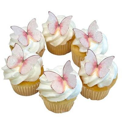 Edible Butterflies with Edible Glitter Kit - Wafer Paper Butterflies for Cakes - Cake Decorations - Cupcake Decorations - Cake Toppers (Rose Petal Pink)
