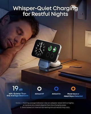Anker Prime 25W Qi2.2-Certified Palm-Sized 3-in-1 Foldable MagSafe Charger | Travel-Ready Charging Station, AirCool Wireless Charger for iPhone 17, Apple Watch, AirPods (Adapter Included, Non-Battery)