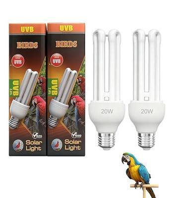 KINGYEENUO 2 Pack E26 UVA UVB Light Bulb for Birds 2.4 UVB 20W Compact Flourescent Lamp for All Kinds Captive Birds, Natural Sunlight Simulation Bird Parrot Light Bulb