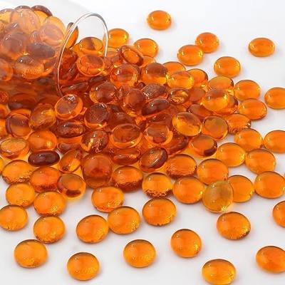 0.96lb Orange Flat Glass Beads Marbles for Vase Fillers Tank Decor | Smooth Flat Pebbles 0.65-0.75" For Fish Tank Rocks Vase Fillers Floral DIY Home Decor Crafts & Mancala Game