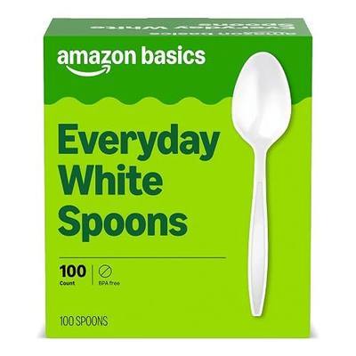 Amazon Basics Disposable Everyday White Spoons, 100 Count