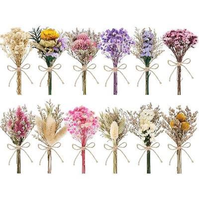 12/24 PCS Charming Dried Flowers Bouquet for Vase Various Dried Wildflowers with Stems Mini Handmade Wildflowers Natural Real Flowers Bulk Flowers Craft (Various Series, 12 PCS)