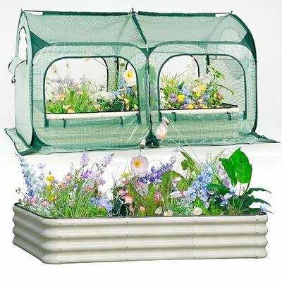 PORAYHUT All-in-One Raised Garden Bed and Greenhouse Kit,Metal Outdoor Planter Box with Pop up Tunnel Greenhouse Cover ,Vegetables, Flowers for Cold Frost Protector (4x2FT)