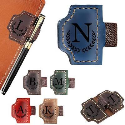 Custom Bookmark with Pen Holder Personalized Magnetic Bookmarks with Initial Magnetic Leather Pen Holder Bookmark for Reading Women and Men Gifts for Booklovers (Blue, N)