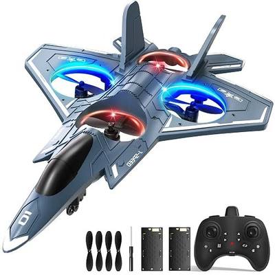 Foam Remote Control Airplane for Kids Adults, RC Plane Fighter Jet Toy with LED Light, 360° Flips, Stunt Roll, Easy to Fly for Beginners, Gift for Boys Girls 8-14+
