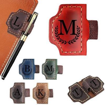 Custom Bookmark with Pen Holder Personalized Magnetic Leather Bookmarks with Initial Magnetic Leather Pen Holder Bookmark for Reading Women and Men Gifts for Booklovers (Red, M)