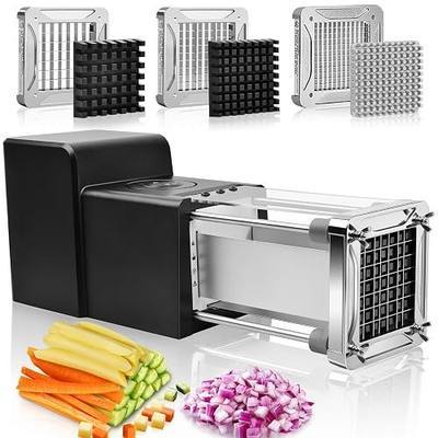Sopito Professional Electric French Fry Cutter for Potatoes, 1/4-3/8-1/2 | Simple Operation, Uniform Fries in Seconds, 3 Interchangeable Stainless Steel Blade Set, Great for Seniors & Families