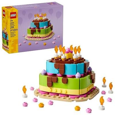 LEGO Birthday Party Cake - Building Toy for Boys & Girls, Ages 7+ - Birthday Decoration with 10 Candle Accessories - Craft for Kids - 40815