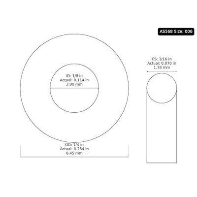 006 Buna-N O-Ring, 70A Hardness, Black 1/8" ID, 1/4" OD, 1/16" Width (Pack of 100)