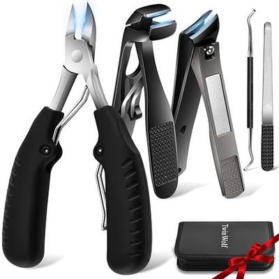 TwinWolf Toenail Clippers for Seniors Thick Ingrown Toenails,Heavy Duty Slanted Curved Blade Cutters for Fingernails, Large Ultra Sharp Nail Clippers Set with Wide Jaw for Men Women,5 Pcs,Black