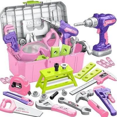 Kids Tool Set with Portable Tool Box & Electronic Toy Drill, Toddler Tool Set, Construction Tools for Kids Ages 3 4 5 6, 46 Pcs Tool kit for Christmas & Birthday Gifts for Girls