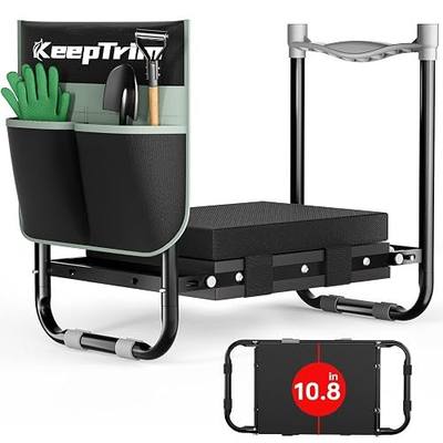Garden Kneeler and Seat, Foldable Ergonomic Kneeling Bench with Tool Pouch 400 Lbs (Black)