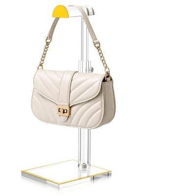 Acrylic Purse Display Stand, Handbag Display Stand with Gold Trim | 14"-24" Adjustable Clear Bags Holder with Heavy Anti-slip Base, Sturdy Purse Rack Hanging Large Bag for Counter Closet Retail