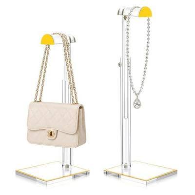 2 Pack Acrylic Purse Display Stand, Handbag Display Stand with Gold Trim | 14"-24" Adjustable Clear Bags Holder with Heavy Anti-slip Base, Sturdy Purse Rack Hanging Large Bag for Counter Closet Retail