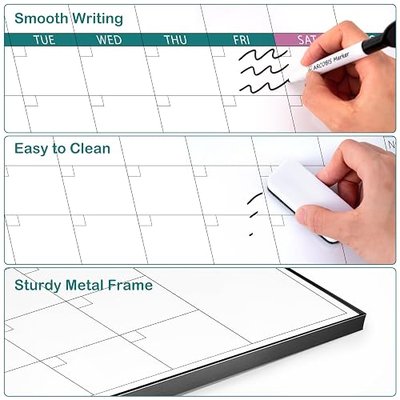 3-Month Dry Erase Calendar for Wall | 39"x28" Magnetic Whiteboard Calendar with Black Aluminum Frame, Monthly Calendar Board for Office, Home, School