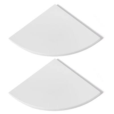 Koville 2 Pcs White Marble Corner Shower Shelf for Bathroom, 10'' Polished Marble Corner Shelves for Bath, Wall Mounted Stone Corner Shower Caddy, No Drilling Adhesive Shower Shelf
