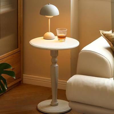 100% Solid Oak Round Pedestal Side Table for Living Rooms, Small Drink Tables for Small Spaces, Tall End Table for Bedroom, Corners, and Nursery (White, 15.75" D x 21.26" H)