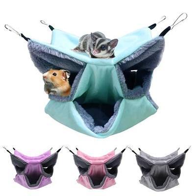 LYART Sugar Glider Pouch Hammock Bed Bedding, Sugar Glider Cage Accessories Toys for Rat, 3-Layer Hammock Make Pet Cages More Three-Dimensional (2.Mint)