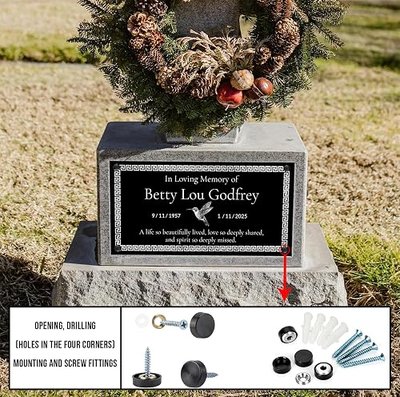 Personalized Black Granite Memorial Plaque, Grave Marker & Memorial Garden Stone with Photo for Cemetery Graves, 12x6 Inch Weatherproof Memorial Stone for Outdoors/Indoors (Text Plaque)