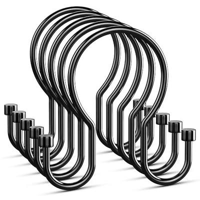 Goowin Shower Curtain Hooks, Simple Shower Curtain Rings, Sturdy Shower Curtain Hangers, Double Hook Black Shower Curtain Hooks, Smooth Gliding Metal Shower Hooks for Shower Curtain (Black, 12 Pack)