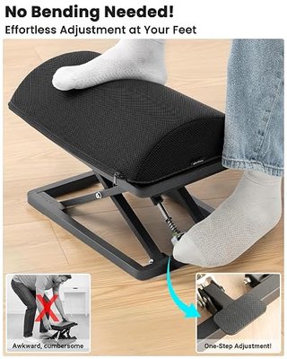 Truly Infinite Height Adjustable Footrest|No Bending Needed—Foot Step-to-Adjust|2.7"-13.1" Height|Washable|Foot Rest Stool for Under Desk at Work, Office/Home/Gaming/Study Desk Essentials