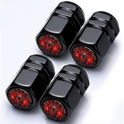 4Pack Spider Car Tire Valve Stem Caps Aluminum Valve Stem Covers Air Cap | Corrosion Resistant Car Valve Cap for Auto SUV Bike Motorcycle Valve Decor Spider Car Accessories Gifts