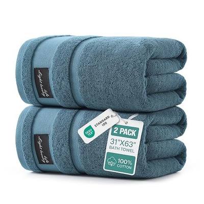 REDKISS 2 Pack Large Bath Towels, 100% Cotton, 31x63 in,Heavyweight 760G, Highly Absorbent & Quick Dry, Super Soft Luxury Shower Towels for Bathroom,Hotel Collection - Blue