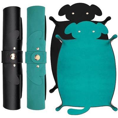 SIQUK 2 Pieces Dog Dice Tray Folding Dice Rolling Trays PU Leather Scroll Dices Holder Storage for D&D RPG Games (Cyan, Black)