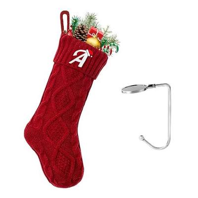 Christmas Stockings with Initials, Personalized Custom 18" Large Embroidered Monogram Knit Kids Xmas Stocking Holiday Party Fireplace Family Hanging Stocking Decoration Red Letter A