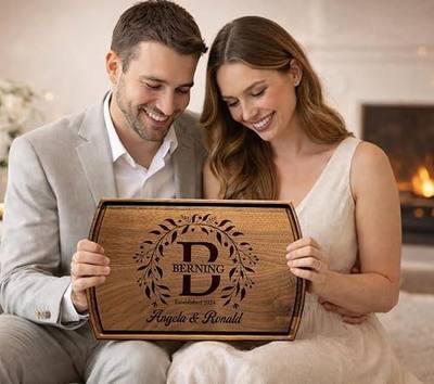 Personalized Wedding Gift Cutting Board for Couples, Custom Engraved Walnut, Cherry or Bamboo Wood Charcuterie Board, Anniversary & Housewarming, Real Estate Closing, Engagement & Bridal Shower Gift