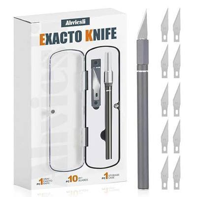 Exacto Knife Set, 12 Pcs Precision Craft Knife Kit with Aluminum Handle (Preloaded Blade), 10 Sharp #11 Hobby Knife Blades, Storage Case – for Paper, Foam, Plastic, Leather, Wood