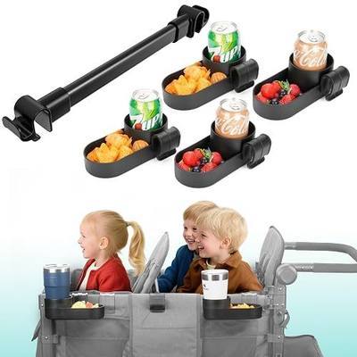 Forward-Facing Support Bar + 4-Pack Stroller Wagon Snack Tray with Spill-Proof Cup Holders - Wonderfold Accessories Compatible with WONDERFOLD W4 Elite/Luxe 4-Seater Wagons, Detachable & Easy Install