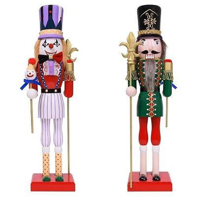 2 In 1 Double-Sided Nutcracker Ornament, 15 Inch Wooden Soldier Figure | 2 in 1 reversible clown & classic nutcracker, festive collectible nutcracker gift for table, fireplace christmas decoration