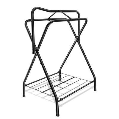 Folding Saddle Rack Heavy Duty Freestanding Horse Saddle Stand Detachable Saddle Rack Stand with Bottom Storage for English & Western Saddles