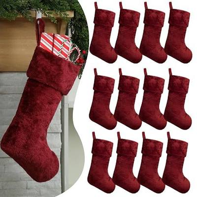 12 Pcs Christmas Stocking 18'' Bulk Thick Plush Fabric Hanging Christmas Stocking Decorations for Xmas Holiday Family Party Tree Fireplace Ornaments (Burgundy)
