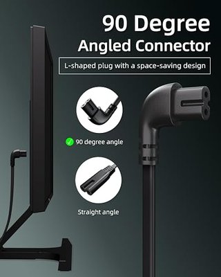 Superer 10 ft TV Power Cord 90 Degree Angled L-Shaped Cable Fit for Samsung, LG, TCL, Sony, Apple, Insignia, Sharp, Panasonic, Toshiba, JVC, Hisense, Vizio, Roku TV Replacement - (ETL Listed Cable)