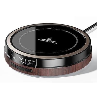 Coffee Mug Warmer for Desk, 50W Fast Heating Cup Warmer with Smart Display, 4 Temps & 12H Timer, Auto Shut Off for Tea, Milk, Hot Drinks - Dark Wood Effect