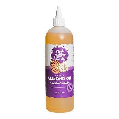 Fresh Vintage Farms Expeller Pressed Garlic Almond Oil - 16 Fl Oz Pack of 1 | Garlic-Infused Expeller Pressed Almond Oil, High Smoke Point 500°F, Non-GMO & Vegan, Perfect for Cooking, Drizzling & Dipping