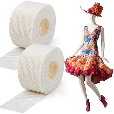 Threlaco 2 Rolls 6.5 Yards Fishbone Hem Tape for Sewing, 1.37 Inch Width | Hemming Tape, Narrow and Curved Hems Tool, for Chiffon, Thin Fabric, Silk, Dresses and Skirts, Reusable Storage Box Included