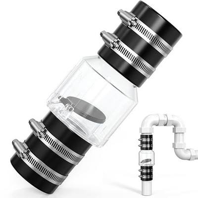 Silent Check Valve 1-1/2 Inch with Clear Body & Spring-Loaded Flapper, Buna-N Couplings & Stainless Steel Clamps - for Sump Pump Backflow Prevention, Quiet Operation, Extends Pump Life