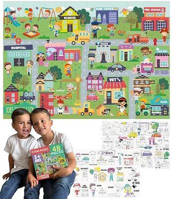 Floor Puzzles for Kids Ages 3-5 4-6 Educational 48 Piece City Jobs Theme with 2 Giant Coloring Posters Preschool Learning Toy Boosts Focus Creativity Screen Free Play Family Time Fun