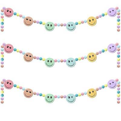 Rtteri 3 Pcs Pastel Laugh Faces Felt Garland Pastel Classroom Decor Back to School Decorations Pom Pom Garland Handmade Hanging Felt Ball for First Day of School Classroom Ambience Celebration Decor