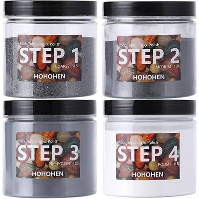 Rock Tumbling Grit & Media Kit Aluminum Oxide Abrasive for Rock Tumblers | 4 Pounds,4 Steps Aluminum Oxide Grit, Glossy Rock Polishing Media, Full Refill Kit for All Rock Tumblers, Durable Abrasive