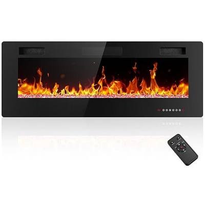 Electactic Electric Fireplace 50 inch Ultra Thin, Recessed and Wall Mounted Electric Fireplace with Remote Control, Fireplace Heater, Timer, Adjustable Flame Color, 750w/1500w, Black