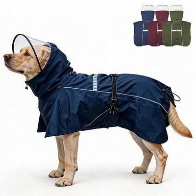 Pet Dog Raincoat Jacket Large Dog Rain Poncho with Transparent Hood, Double-Layer Structure, Adjustable, Waterproof, and Reflective, Suitable for Medium to Large (Dark Blue, 4XL)